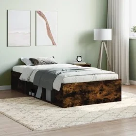 Smoked oak bed frame 90x200 cm by , Beds and slatted bases - Ref: Foro24-3203828, Price: 108,19 €, Discount: %