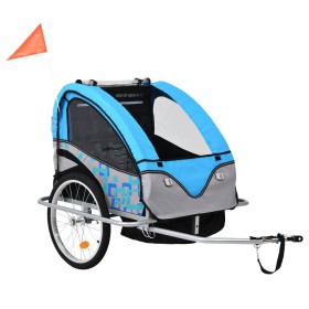Blauer und grauer 2-in-1-Fahrrad- und Kinderwagenanhänger von vidaXL, Fahrradanhänger - Ref: Foro24-91377, Preis: 199,06 €, R...