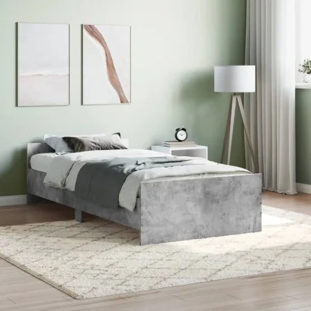 Concrete gray engineered wood bed frame 90x190 cm by , Beds and slatted bases - Ref: Foro24-835942, Price: 81,07 €, Discount: %