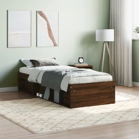Brown oak bed frame 75x190 cm by , Beds and slatted bases - Ref: Foro24-3203851, Price: 110,84 €, Discount: %
