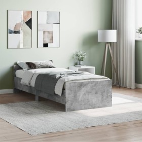 Concrete gray engineered wood bed frame 75x190 cm by , Beds and slatted bases - Ref: Foro24-835949, Price: 79,12 €, Discount: %