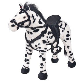 Caballo de peluche de pie negro y blanco XXL