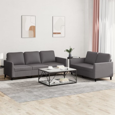 Gray synthetic leather 2-piece sofa set with cushions by , Sofas - Ref: Foro24-3201762, Price: 458,21 €, Discount: %