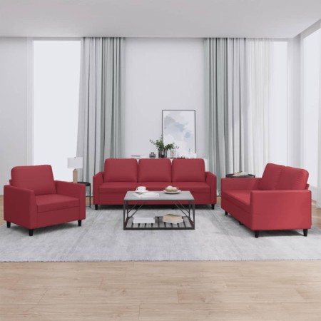 Red synthetic leather 3-piece sofa set with cushions by , Sofas - Ref: Foro24-3201743, Price: 583,04 €, Discount: %