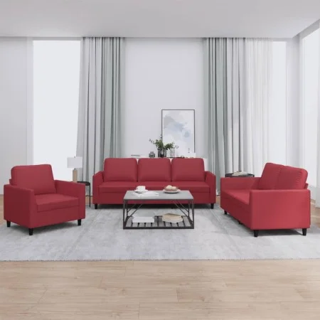 Red synthetic leather 3-piece sofa set with cushions by , Sofas - Ref: Foro24-3201743, Price: 583,96 €, Discount: %