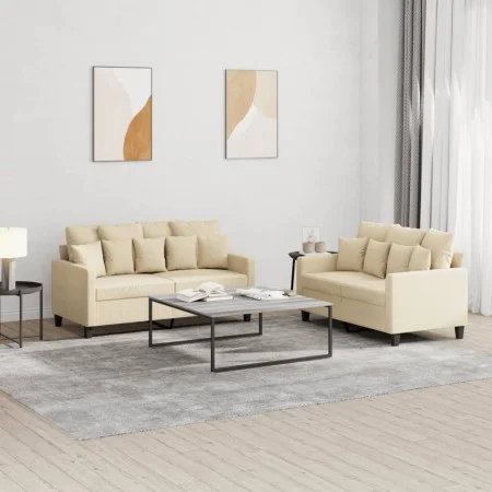 Sofa set with cushions 2 pieces cream fabric by , Sofas - Ref: Foro24-3201650, Price: 447,76 €, Discount: %