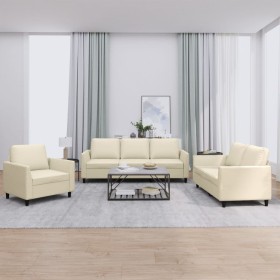 Cream synthetic leather 3-piece sofa set with cushions by , Sofas - Ref: Foro24-3201741, Price: 542,09 €, Discount: %