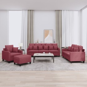 Sofa set with cushions 4 pieces red fabric by , Sofas - Ref: Foro24-3201646, Price: 627,41 €, Discount: %