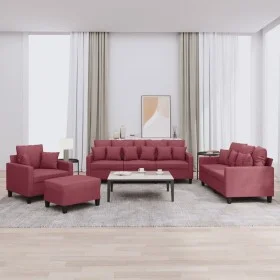 Sofa set with cushions 4 pieces red fabric by , Sofas - Ref: Foro24-3201646, Price: 597,47 €, Discount: %