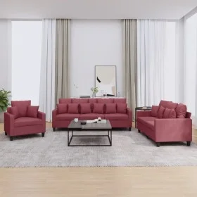 Sofa set with cushions 3 pieces red fabric by , Sofas - Ref: Foro24-3201638, Price: 554,47 €, Discount: %
