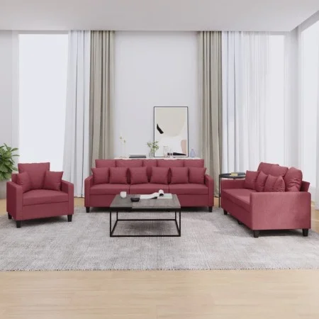 Sofa set with cushions 3 pieces red fabric by , Sofas - Ref: Foro24-3201638, Price: 554,47 €, Discount: %