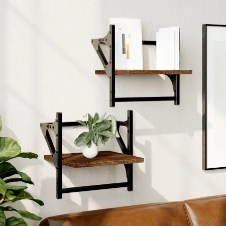 Wall shelves with 2 oak brown bars 30x25x30 cm by , Shelves and shelves - Ref: Foro24-836237, Price: 16,40 €, Discount: %