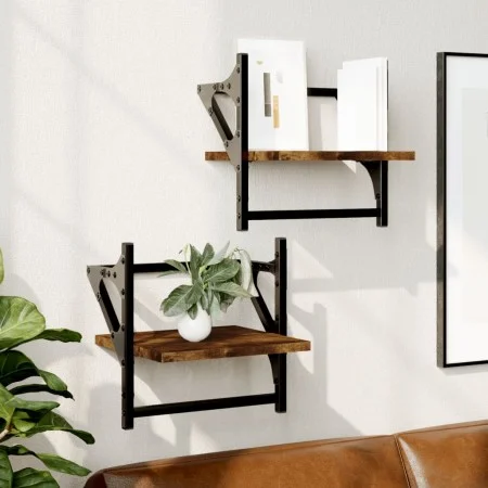 Estantes de pared con barras 2 uds roble ahumado 30x25x30 cm by , Shelves and shelves - Ref: Foro24-836235, Price: 19,23 €, D...