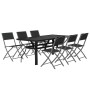 Juego de comedor de jardín 7 piezas con cojines gris y negro