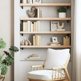 Solid beech wood wall shelf 80x20x4 cm by , Shelves and shelves - Ref: Foro24-356019, Price: 37,53 €, Discount: %