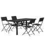 Juego de comedor para jardín 5 piezas con cojines gris y negro