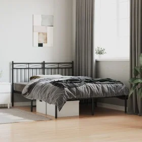 Bed frame with black metal headboard 140x200 cm by , Beds and slatted bases - Ref: Foro24-373692, Price: 108,05 €, Discount: %