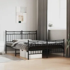 Black metal headboard and footboard bed frame 135x190 cm by , Beds and slatted bases - Ref: Foro24-373708, Price: 103,26 €, D...