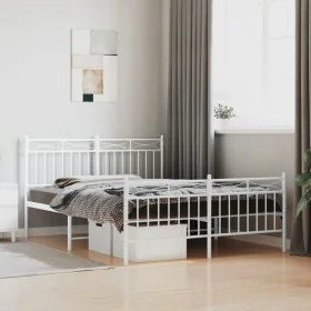 Metal bed frame with headboard and white footboard 135x190 cm by , Beds and slatted bases - Ref: Foro24-373757, Price: 99,11 ...