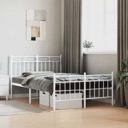 Metal bed frame with headboard and white footboard 120x190 cm by , Beds and slatted bases - Ref: Foro24-373755, Price: 95,31 ...