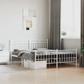 Estructura cama metal con cabecero y estribo blanco 150x200 cm de , Camas y somieres - Ref: Foro24-373760, Precio: 114,36 €, ...