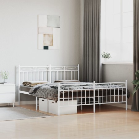 Estructura cama metal con cabecero y estribo blanco 150x200 cm de , Camas y somieres - Ref: Foro24-373760, Precio: 116,10 €, ...