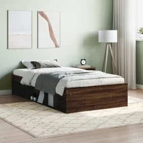 Brown oak bed frame 100x200 cm by , Beds and slatted bases - Ref: Foro24-3203837, Price: 113,78 €, Discount: %
