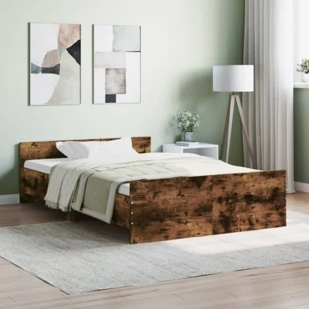 Bed frame with smoked oak headboard and footboard 120x200cm by , Beds and slatted bases - Ref: Foro24-3203744, Price: 129,86 ...