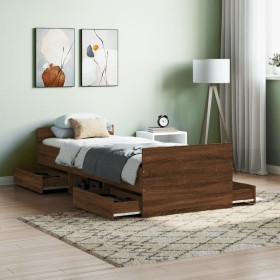Bed frame with brown oak headboard and footboard 75x190 cm by , Beds and slatted bases - Ref: Foro24-3203823, Price: 136,20 €...