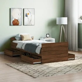 Bed frame with brown oak headboard and footboard 75x190 cm by , Beds and slatted bases - Ref: Foro24-3203823, Price: 133,09 €...