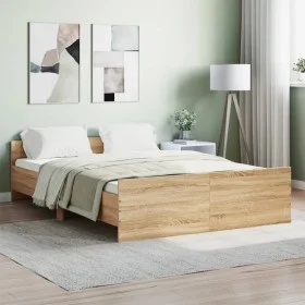 Bed frame with Sonoma oak headboard and footboard 140x190 cm by , Beds and slatted bases - Ref: Foro24-3203784, Price: 134,09...