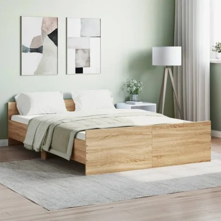 Bed frame with Sonoma oak headboard and footboard 140x190 cm by , Beds and slatted bases - Ref: Foro24-3203784, Price: 134,09...