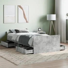 Concrete gray bed frame with headboard and footboard 100x200cm by , Beds and slatted bases - Ref: Foro24-3203799, Price: 199,...