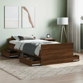 Bed frame with brown oak headboard and footboard 100x200 cm by , Beds and slatted bases - Ref: Foro24-3203802, Price: 187,91 ...
