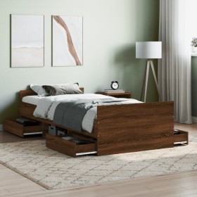 Estructura de cama con cabecero piecero roble marrón 100x200 cm