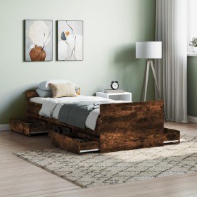 Bed frame with smoked oak headboard and footboard 75x190 cm by , Beds and slatted bases - Ref: Foro24-3203821, Price: 130,60 ...