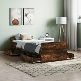 Bed frame with smoked oak headboard and footboard 75x190 cm by , Beds and slatted bases - Ref: Foro24-3203821, Price: 127,66 ...