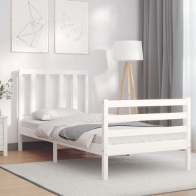 Single bed frame with white solid wood headboard by , Beds and slatted bases - Ref: Foro24-3193817, Price: 125,36 €, Discount: %
