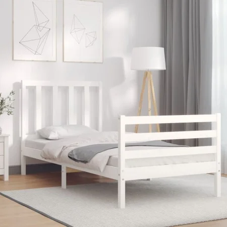 Single bed frame with white solid wood headboard by , Beds and slatted bases - Ref: Foro24-3193817, Price: 121,02 €, Discount: %
