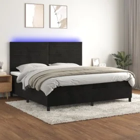 Box spring bed with mattress and LED black velvet 200x200 cm by , Beds and slatted bases - Ref: Foro24-3136205, Price: 615,64...