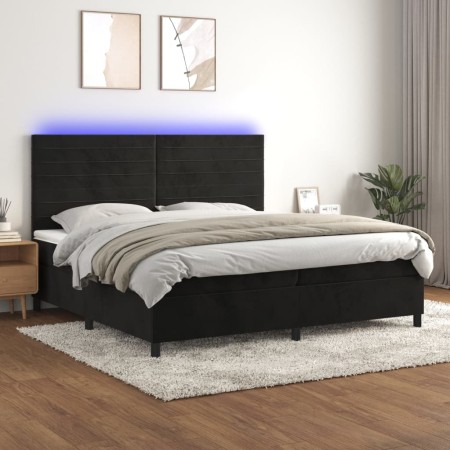 Box spring bed with mattress and LED black velvet 200x200 cm by , Beds and slatted bases - Ref: Foro24-3136205, Price: 613,17...