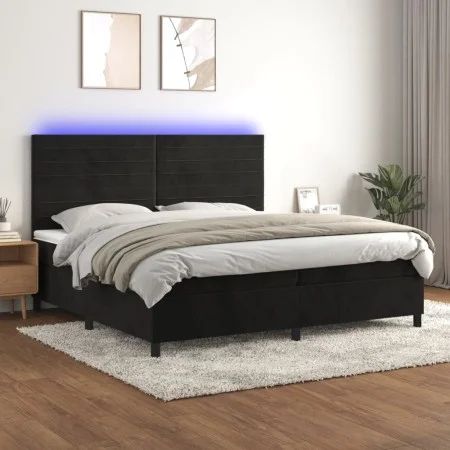 Box spring bed with mattress and LED black velvet 200x200 cm by , Beds and slatted bases - Ref: Foro24-3136205, Price: 615,64...