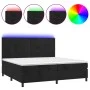 Box spring bed with mattress and LED black velvet 200x200 cm by , Beds and slatted bases - Ref: Foro24-3136205, Price: 615,64...