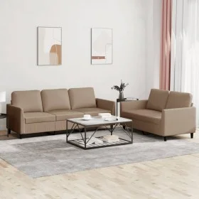 Zweiteiliges Sofaset mit Kissen aus synthetischem Capuccino-Leder. von , Sofas - Ref: Foro24-3201764, Preis: 450,25 €, Rabatt: %