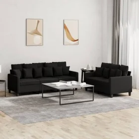 Juego de sofás con cojines 2 piezas tela negro by , Sofas - Ref: Foro24-3201668, Price: 482,21 €, Discount: %