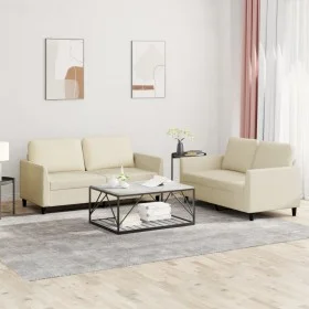Juego de sofás con cojines 2 piezas cuero sintético crema by , Sofas - Ref: Foro24-3201751, Price: 355,78 €, Discount: %