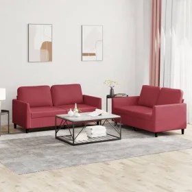 Zweiteiliges Sofaset mit roten Kunstlederkissen. von , Sofas - Ref: Foro24-3201753, Preis: 385,24 €, Rabatt: %