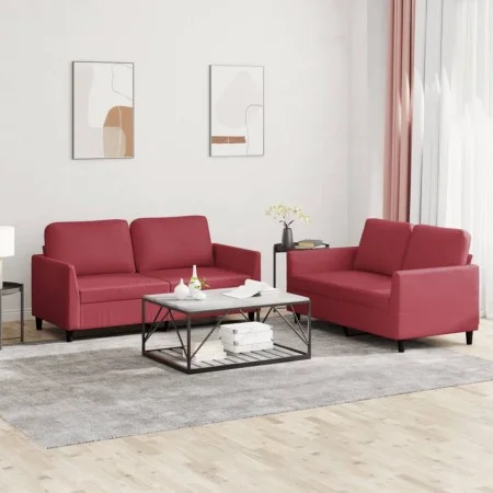 Zweiteiliges Sofaset mit roten Kunstlederkissen. von , Sofas - Ref: Foro24-3201753, Preis: 385,24 €, Rabatt: %