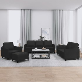 Juego de sofás con cojines 4 piezas cuero sintético negro