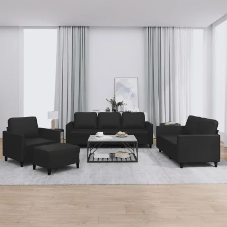Sofagarnitur mit 4-teiligen Kissen aus schwarzem Kunstleder. von , Sofas - Ref: Foro24-3201745, Preis: 639,10 €, Rabatt: %